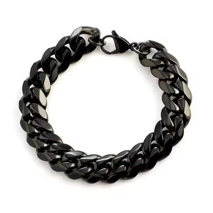 BLACK STEEL UBAN BRACELET - 10mm Pure Black Titanium Steel Bracelet with with Lobster Claw Buckle for Men & Boy (8 inch) - THE MEN THING