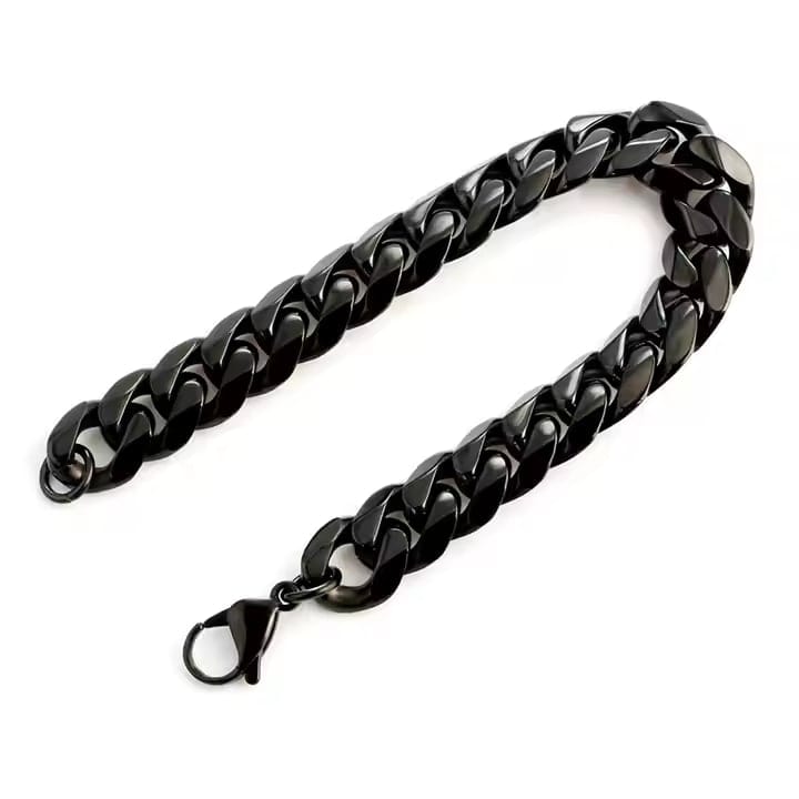 BLACK STEEL UBAN BRACELET - 10mm Pure Black Titanium Steel Bracelet with with Lobster Claw Buckle for Men & Boy (8 inch) - THE MEN THING