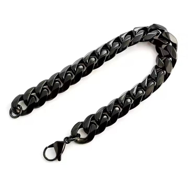 BLACK STEEL UBAN BRACELET - 10mm Pure Black Titanium Steel Bracelet with with Lobster Claw Buckle for Men & Boy (8 inch)