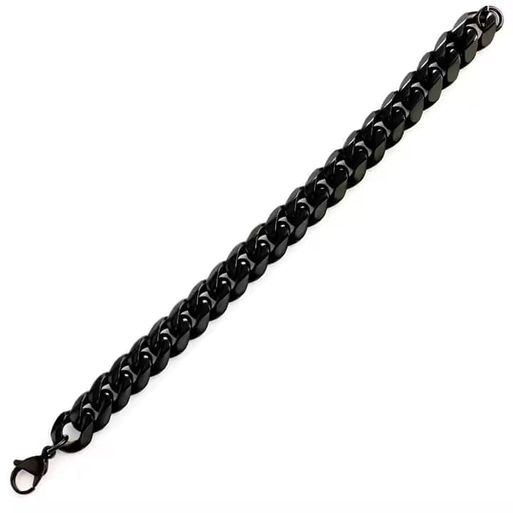 BLACK STEEL UBAN BRACELET - 10mm Pure Black Titanium Steel Bracelet with with Lobster Claw Buckle for Men & Boy (8 inch) - THE MEN THING