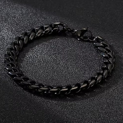 BLACK STEEL UBAN BRACELET - 10mm Pure Black Titanium Steel Bracelet with with Lobster Claw Buckle for Men & Boy (8 inch) - THE MEN THING
