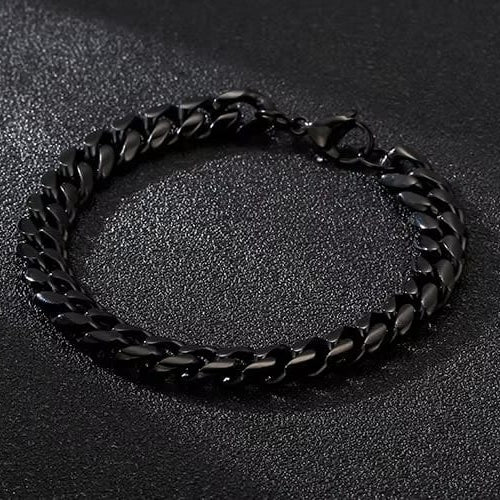 BLACK STEEL UBAN BRACELET - 10mm Pure Black Titanium Steel Bracelet with with Lobster Claw Buckle for Men & Boy (8 inch)