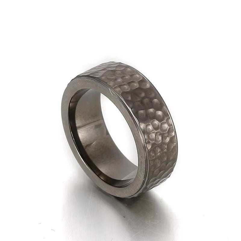 BLACK TITANIUM HAMMERED RING - Silver Ring - Pure Titanium Steel Ring for Men Size - 21 - THE MEN THING