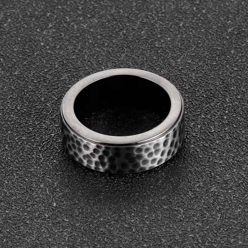 BLACK TITANIUM HAMMERED RING - Silver Ring - Pure Titanium Steel Ring for Men Size - 21 - THE MEN THING