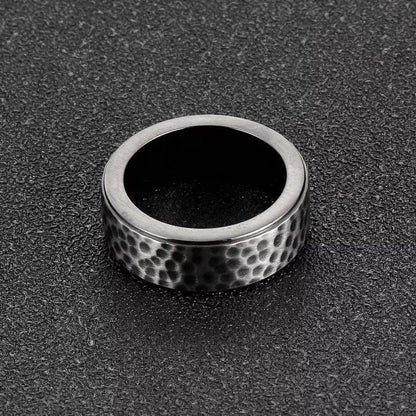 BLACK TITANIUM HAMMERED RING - Silver Ring - Pure Titanium Steel Ring for Men Size - 21 - THE MEN THING