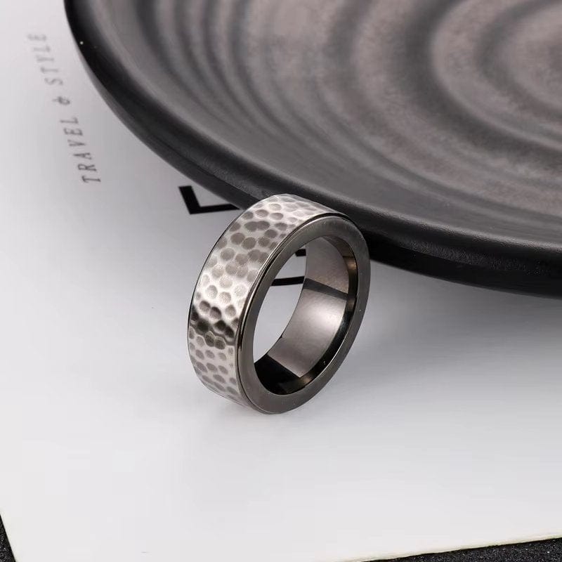 BLACK TITANIUM HAMMERED RING - Silver Ring - Pure Titanium Steel Ring for Men Size - 21 - THE MEN THING