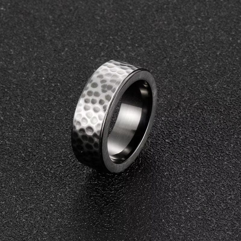 BLACK TITANIUM HAMMERED RING - Silver Ring - Pure Titanium Steel Ring for Men Size - 21 - THE MEN THING