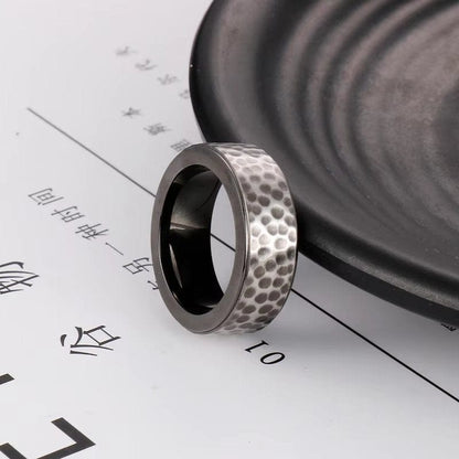 BLACK TITANIUM HAMMERED RING - Silver Ring - Pure Titanium Steel Ring for Men Size - 21 - THE MEN THING