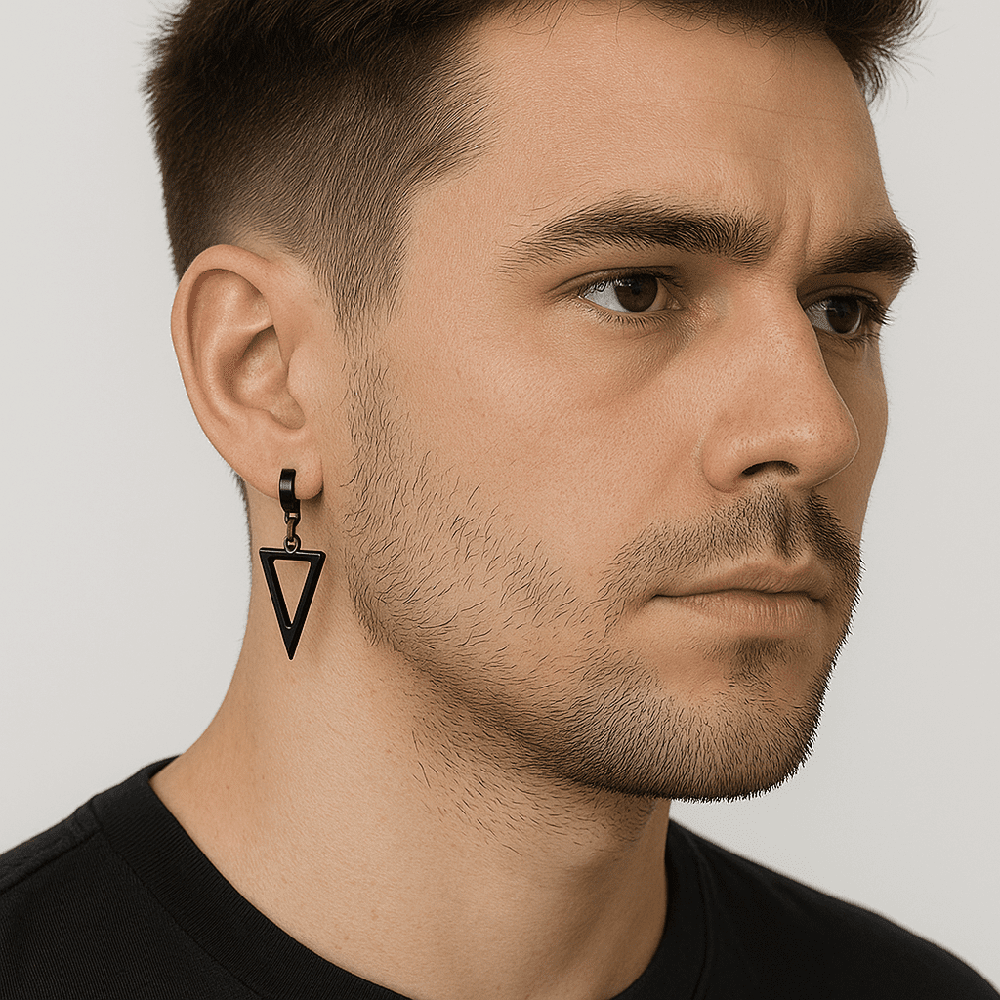 BLACK TRIAD EDGE - 4.9mm Pure Titanium Steel Hoop Earrings for Men & Boys (2pcs) - THE MEN THING