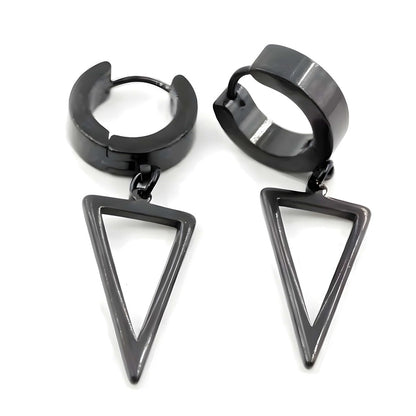 BLACK TRIAD EDGE - 4.9mm Pure Titanium Steel Hoop Earrings for Men & Boys (2pcs) - THE MEN THING