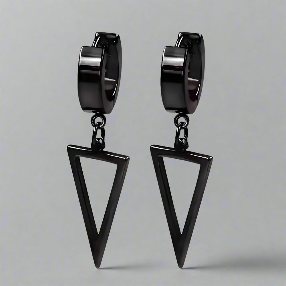 BLACK TRIAD EDGE - 4.9mm Pure Titanium Steel Hoop Earrings for Men & Boys (2pcs) - THE MEN THING