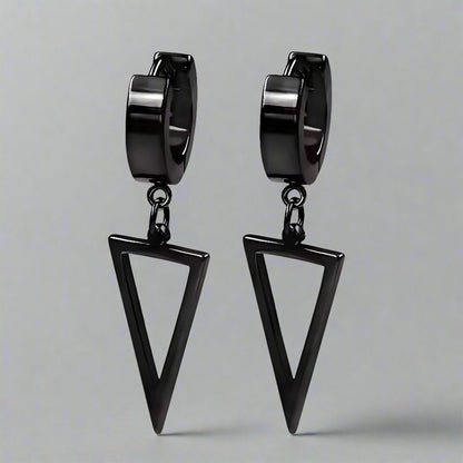 BLACK TRIAD EDGE - 4.9mm Pure Titanium Steel Hoop Earrings for Men & Boys (2pcs) - THE MEN THING