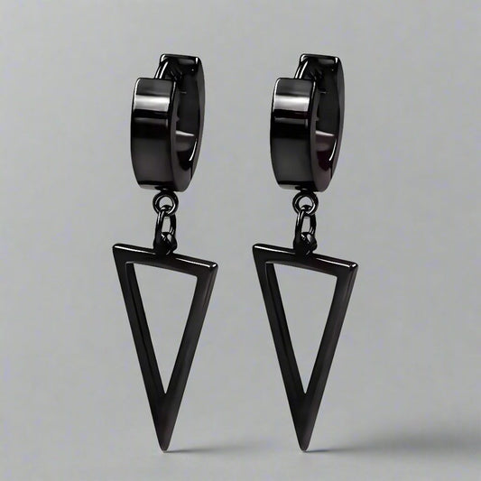 BLACK TRIAD EDGE - 4.9mm Pure Titanium Steel Hoop Earrings for Men & Boys (2pcs) - THE MEN THING