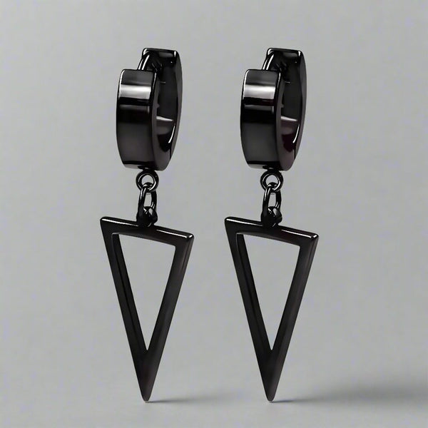 BLACK TRIAD EDGE - 4.9mm Pure Titanium Steel Hoop Earrings for Men & Boys (2pcs)