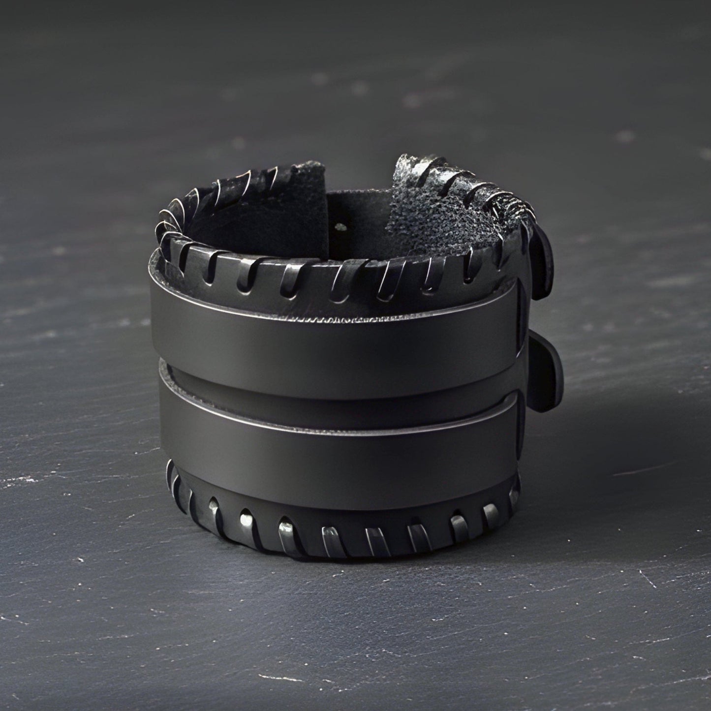 BLACK VORTEX - 50.5mm Black Genuine Leather Adjustable Bracelet for Men & Boys (11 inch) - THE MEN THING