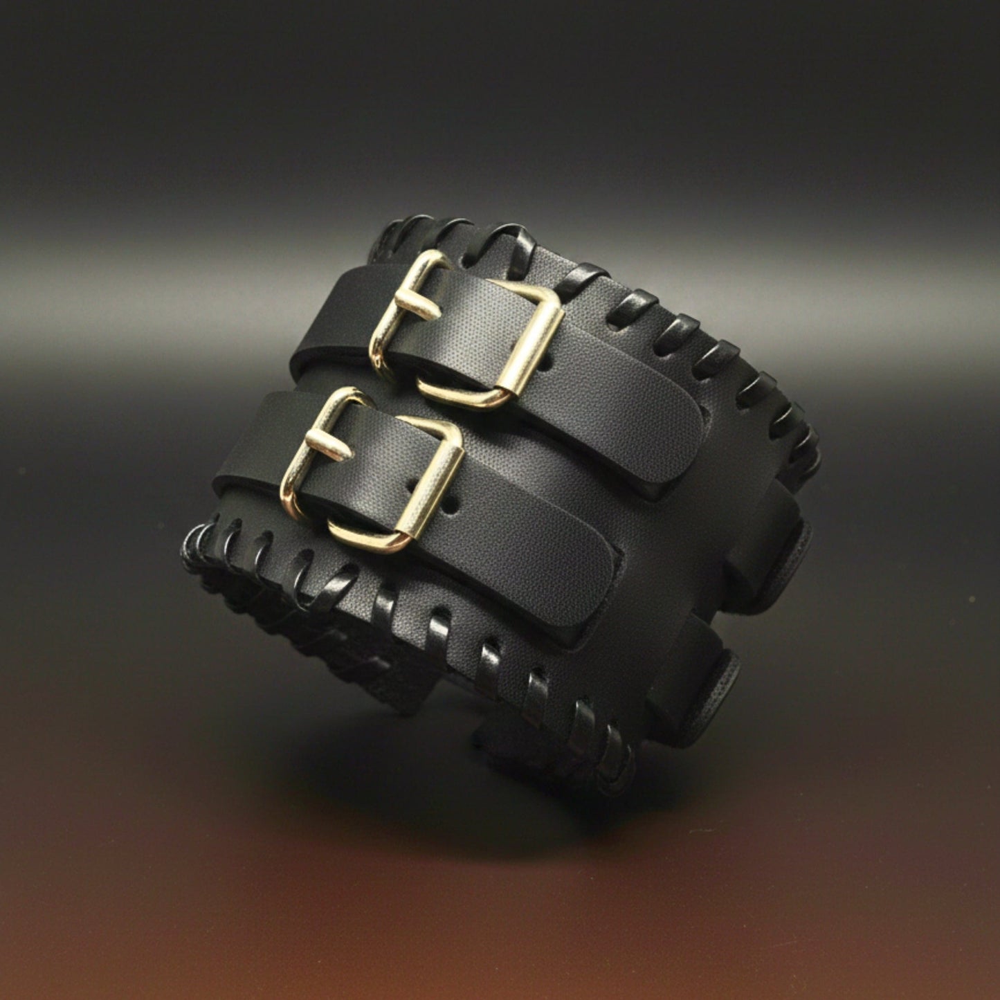 BLACK VORTEX - 50.5mm Black Genuine Leather Adjustable Bracelet for Men & Boys (11 inch) - THE MEN THING