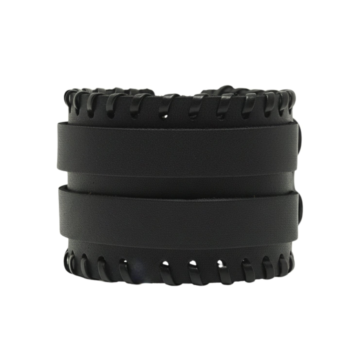BLACK VORTEX - 50.5mm Black Genuine Leather Adjustable Bracelet for Men & Boys (11 inch) - THE MEN THING