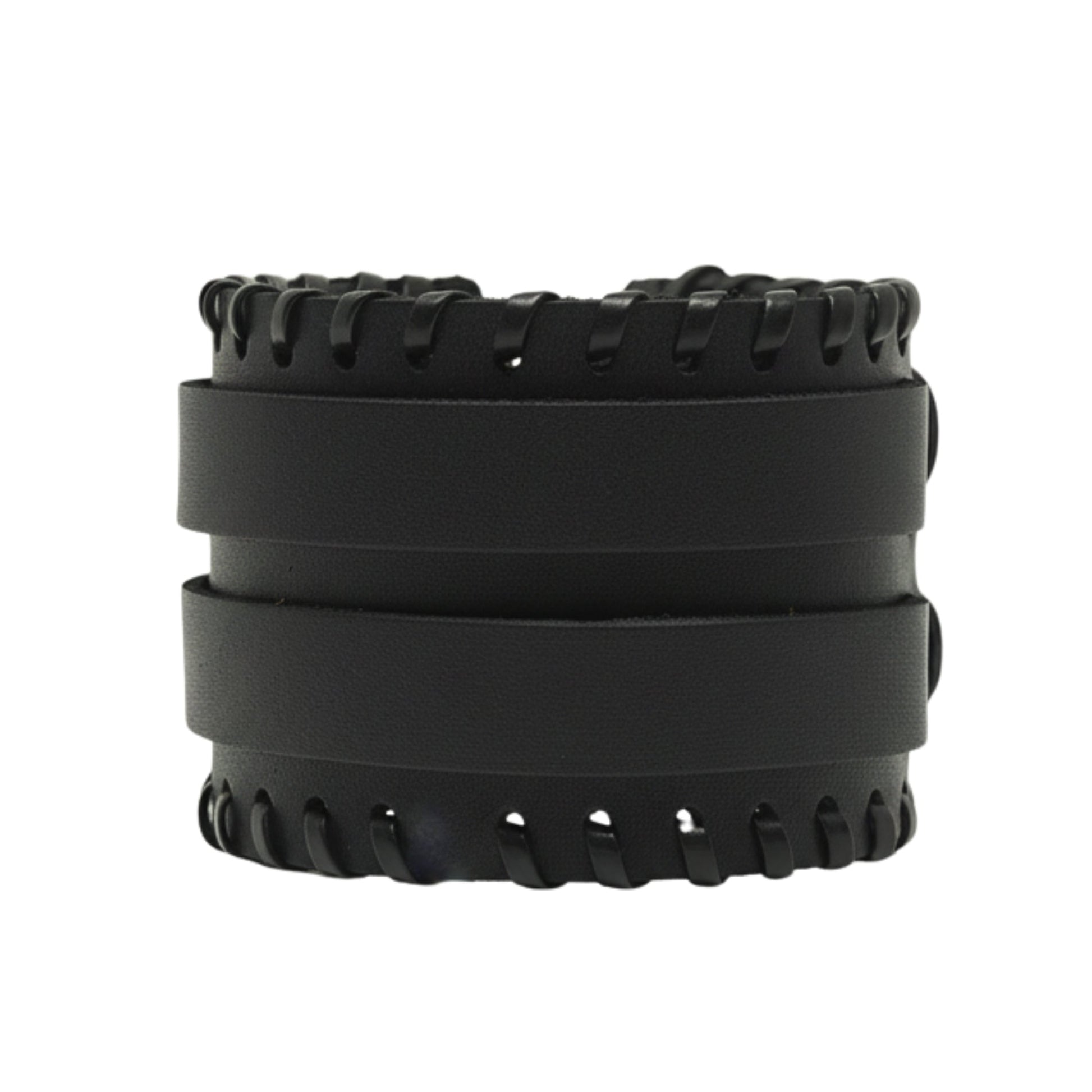 BLACK VORTEX - 50.5mm Black Genuine Leather Adjustable Bracelet for Men & Boys (11 inch) - THE MEN THING