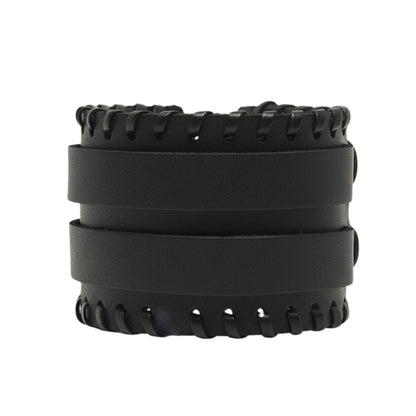 BLACK VORTEX - 50.5mm Black Genuine Leather Adjustable Bracelet for Men & Boys (11 inch) - THE MEN THING