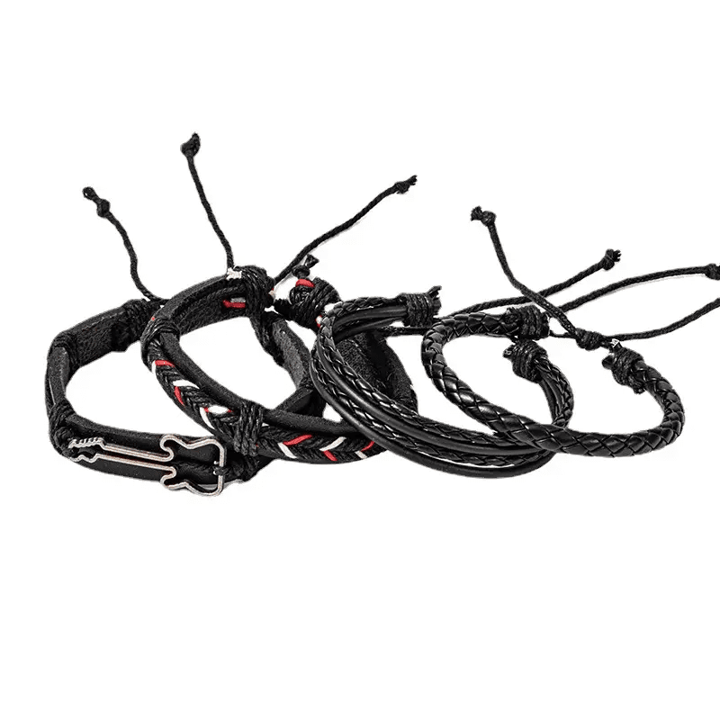 BLACKFIRE KNOT - 4 Pcs Genuine Braided Leather Bracelet Set for Men & Boys (8 inch) - THE MEN THING