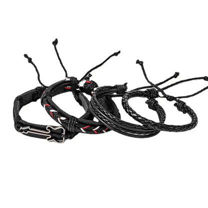 BLACKFIRE KNOT - 4 Pcs Genuine Braided Leather Bracelet Set for Men & Boys (8 inch) - THE MEN THING