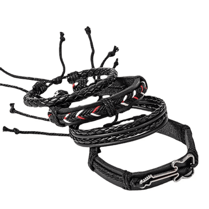BLACKFIRE KNOT - 4 Pcs Genuine Braided Leather Bracelet Set for Men & Boys (8 inch) - THE MEN THING