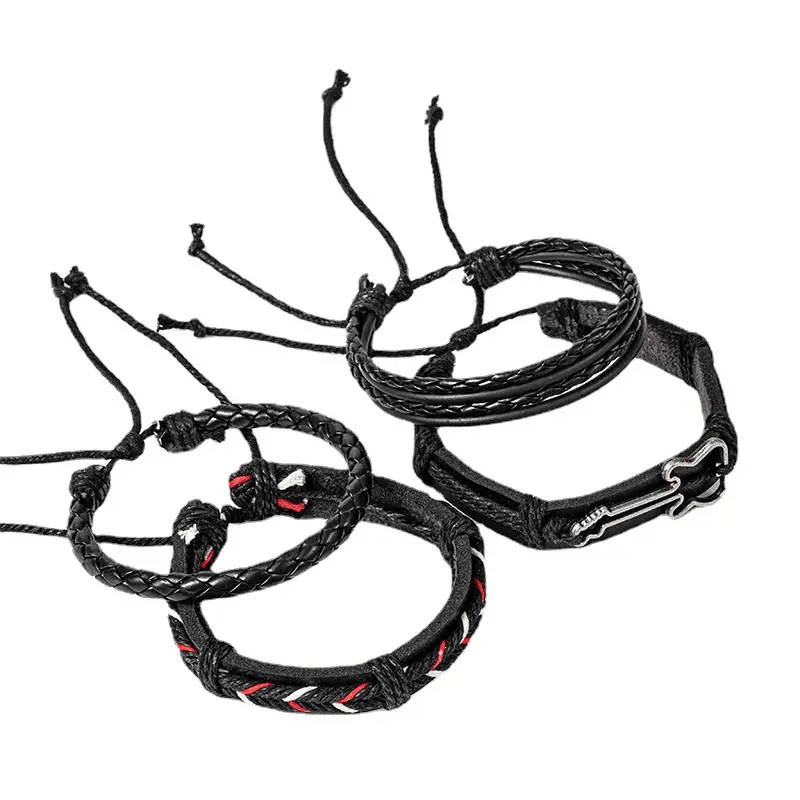 BLACKFIRE KNOT - 4 Pcs Genuine Braided Leather Bracelet Set for Men & Boys (8 inch) - THE MEN THING