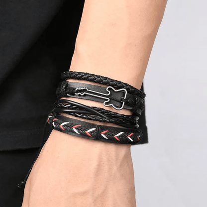 BLACKFIRE KNOT - 4 Pcs Genuine Braided Leather Bracelet Set for Men & Boys (8 inch) - THE MEN THING