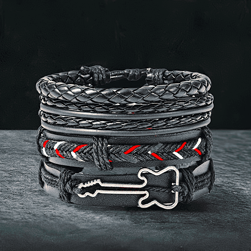 BLACKFIRE KNOT - 4 Pcs Genuine Braided Leather Bracelet Set for Men & Boys (8 inch) - THE MEN THING