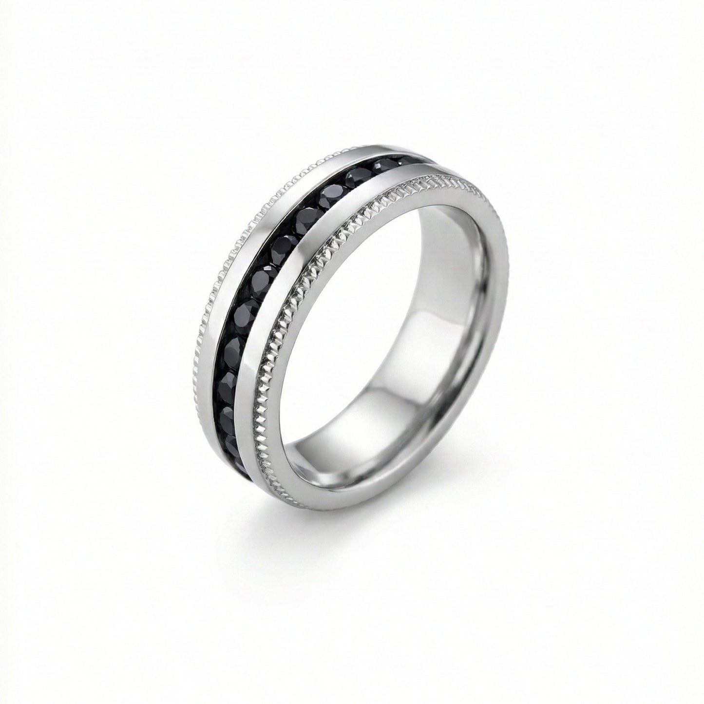 BLACKLINE CREST - Pure Stainless Steel Men’s Black - Steel-Plated Ring (Size : 17-22-27) - THE MEN THING