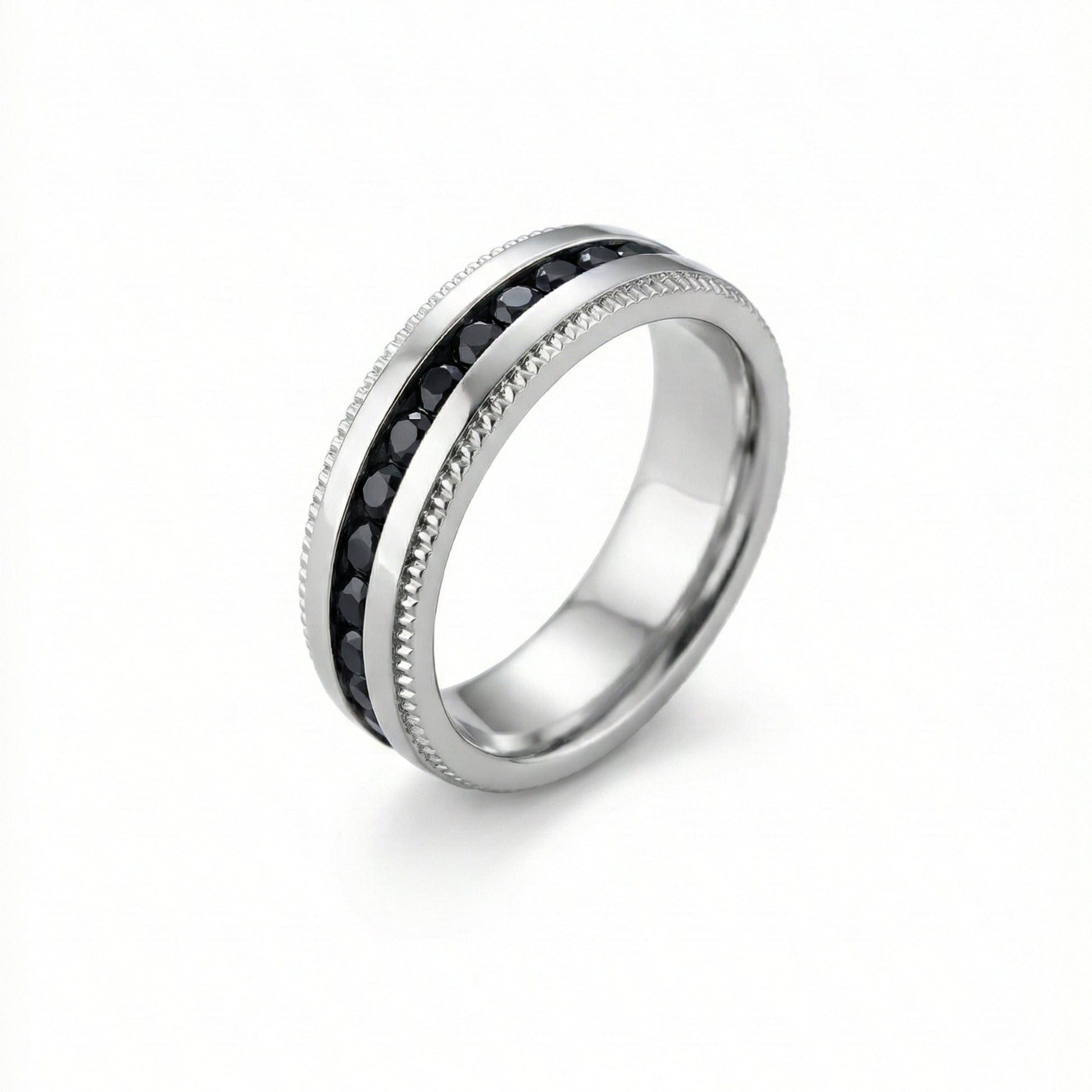 BLACKLINE CREST - Pure Stainless Steel Men’s Black - Steel-Plated Ring (Size : 17-22-27) - THE MEN THING