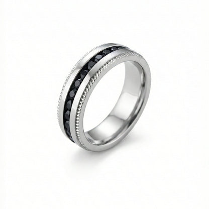 BLACKLINE CREST - Pure Stainless Steel Men’s Black - Steel-Plated Ring (Size : 17-22-27) - THE MEN THING
