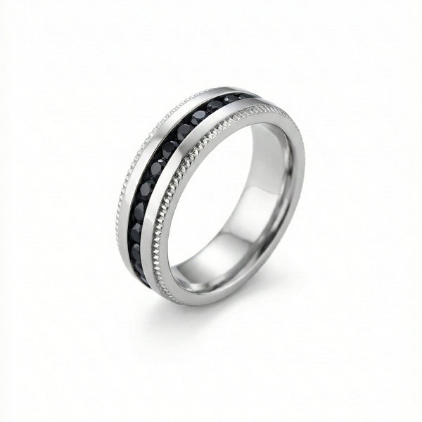BLACKLINE CREST - Pure Stainless Steel Men’s Black - Steel-Plated Ring (Size : 17-22-27)