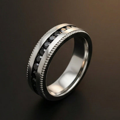 BLACKLINE CREST - Pure Stainless Steel Men’s Black - Steel-Plated Ring (Size : 17-22-27) - THE MEN THING