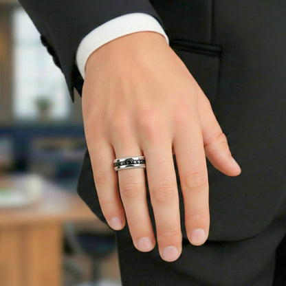 BLACKLINE CREST - Pure Stainless Steel Men’s Black - Steel-Plated Ring (Size : 17-22-27) - THE MEN THING