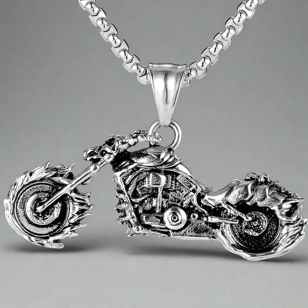 BLAZE-RIDER - Alloy  Motorcycle Pendant with Pure Stainless Steel 24inch Round Box Chain, European trending Style for Men & Boy - THE MEN THING