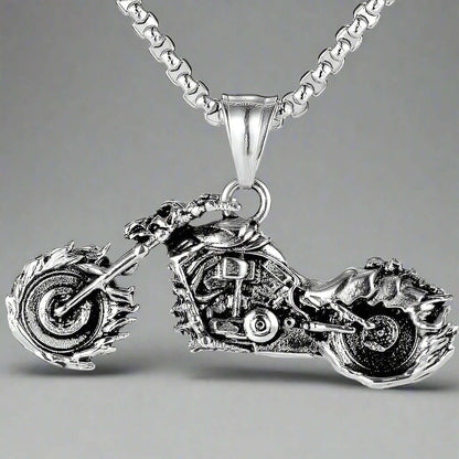BLAZE-RIDER - Alloy  Motorcycle Pendant with Pure Stainless Steel 24inch Round Box Chain, European trending Style for Men & Boy - THE MEN THING