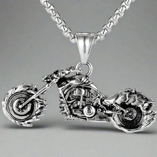 BLAZE-RIDER - Alloy  Motorcycle Pendant with Pure Stainless Steel 24inch Round Box Chain, European trending Style for Men & Boy - THE MEN THING
