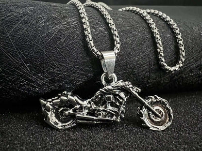 BLAZE-RIDER - Alloy  Motorcycle Pendant with Pure Stainless Steel 24inch Round Box Chain, European trending Style for Men & Boy - THE MEN THING