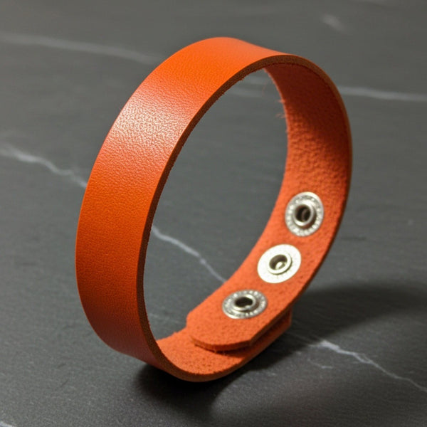 BLAZEFIT ORANGE STRAP - 18mm Genuine Leather Bracelet with Stainless Steel Stud button Closure for Men & Boys (6.6-7.1-7.6 inch)