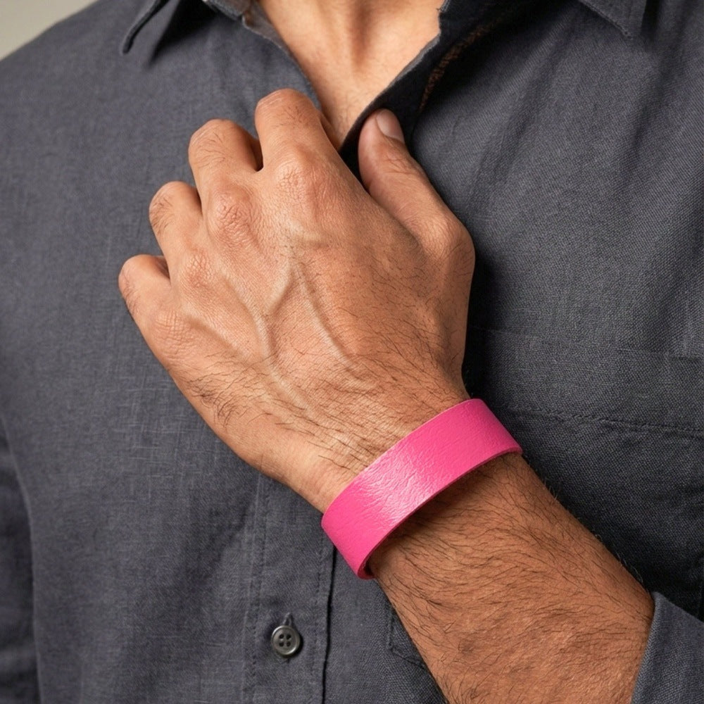 BLAZEFIT PINK STRAP - 18mm Genuine Leather Bracelet with Stainless Steel Stud button Closure for Men & Boys (6.6-7.1-7.6 inch) - THE MEN THING