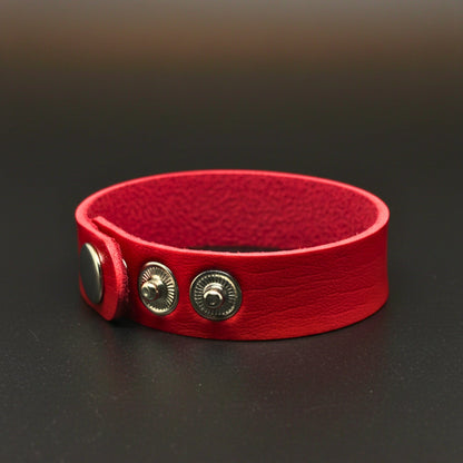BLAZEFIT RED STRAP - 18mm Genuine Leather Bracelet with Stainless Steel Stud button Closure for Men & Boys (6.6-7.1-7.6 inch) - THE MEN THING