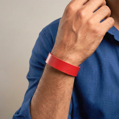 BLAZEFIT RED STRAP - 18mm Genuine Leather Bracelet with Stainless Steel Stud button Closure for Men & Boys (6.6-7.1-7.6 inch) - THE MEN THING