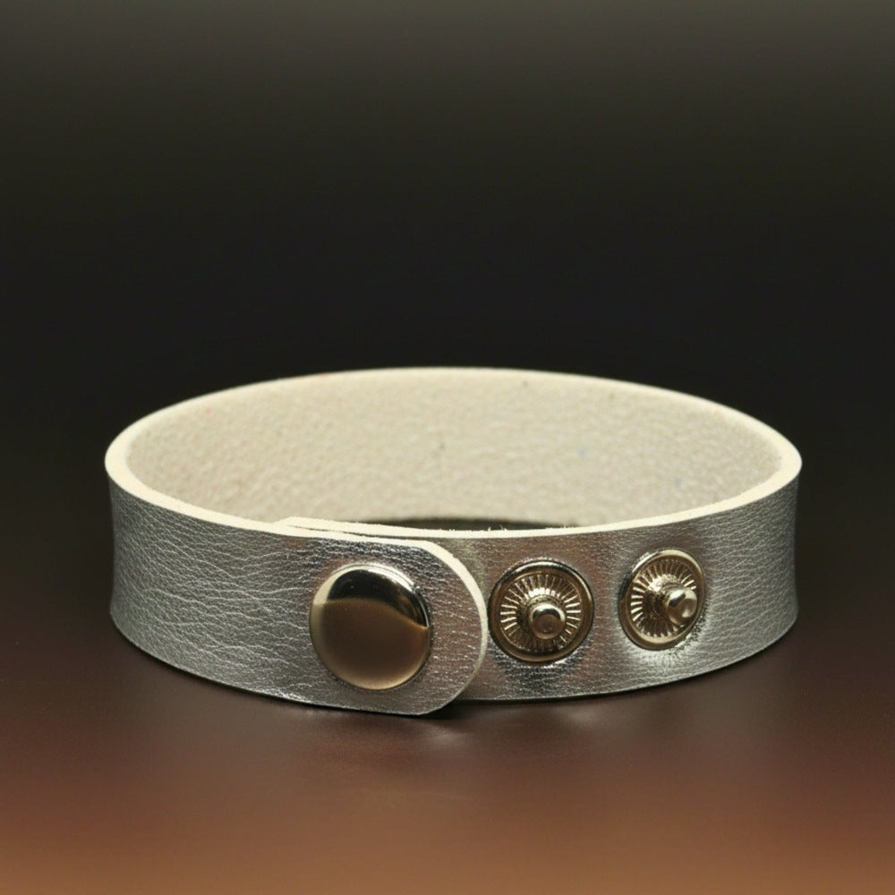 BLAZEFIT SILVER STRAP - 18mm Genuine Leather Bracelet with Stainless Steel Stud button Closure for Men & Boys (6.6-7.1-7.6 inch) - THE MEN THING