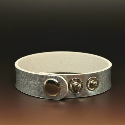 BLAZEFIT SILVER STRAP - 18mm Genuine Leather Bracelet with Stainless Steel Stud button Closure for Men & Boys (6.6-7.1-7.6 inch) - THE MEN THING
