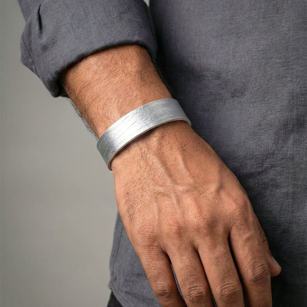BLAZEFIT SILVER STRAP - 18mm Genuine Leather Bracelet with Stainless Steel Stud button Closure for Men & Boys (6.6-7.1-7.6 inch) - THE MEN THING