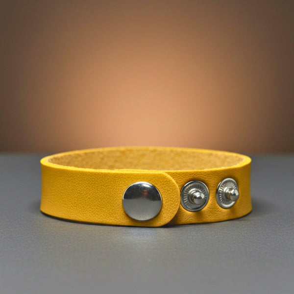 BLAZEFIT YELLOW STRAP - 18mm Genuine Leather Bracelet with Stainless Steel Stud button Closure for Men & Boys (6.6-7.1-7.6 inch)