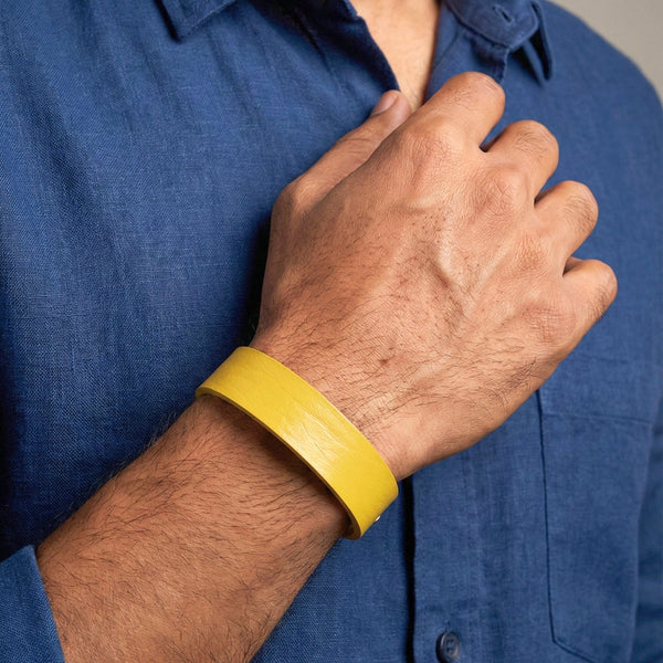 BLAZEFIT YELLOW STRAP - 18mm Genuine Leather Bracelet with Stainless Steel Stud button Closure for Men & Boys (6.6-7.1-7.6 inch)