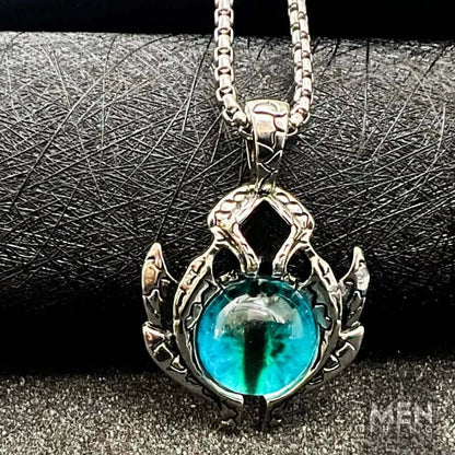 BLUE EYE PROTECT (T) - Pure Titanium Steel Pendant with Round Box Chain for Men & Boys  (24 inch) - THE MEN THING
