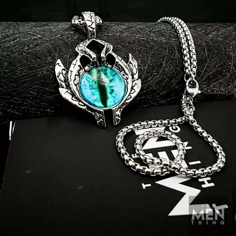 BLUE EYE PROTECT (T) - Pure Titanium Steel Pendant with Round Box Chain for Men & Boys  (24 inch) - THE MEN THING